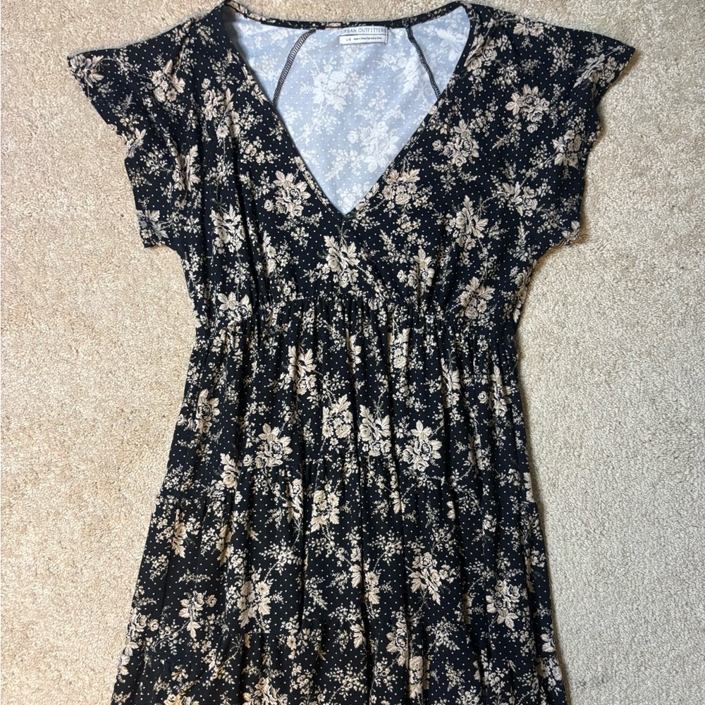 Urban Outfitters Floral Black and Cream Babydoll Dress